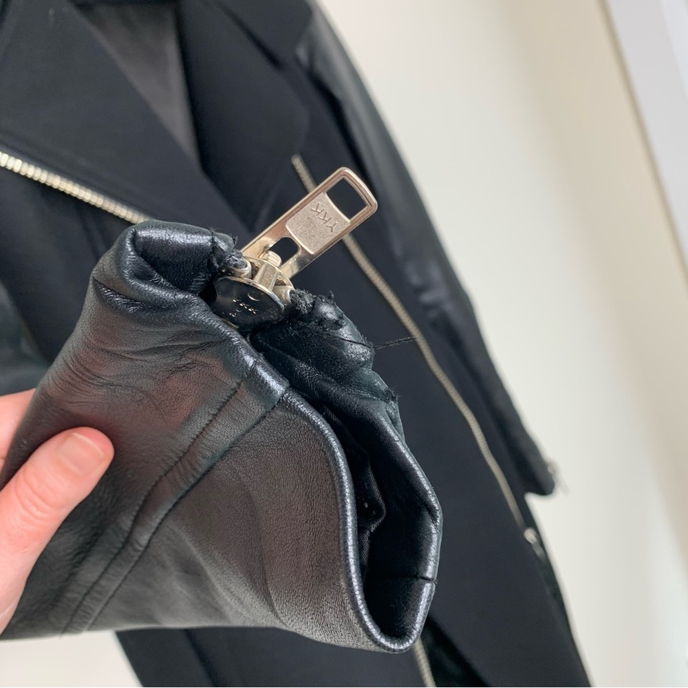 Mackage Women's Dale Wool Trench Coat Asymmetrical Leather Sleeves Size XXS - Picture 12 of 16